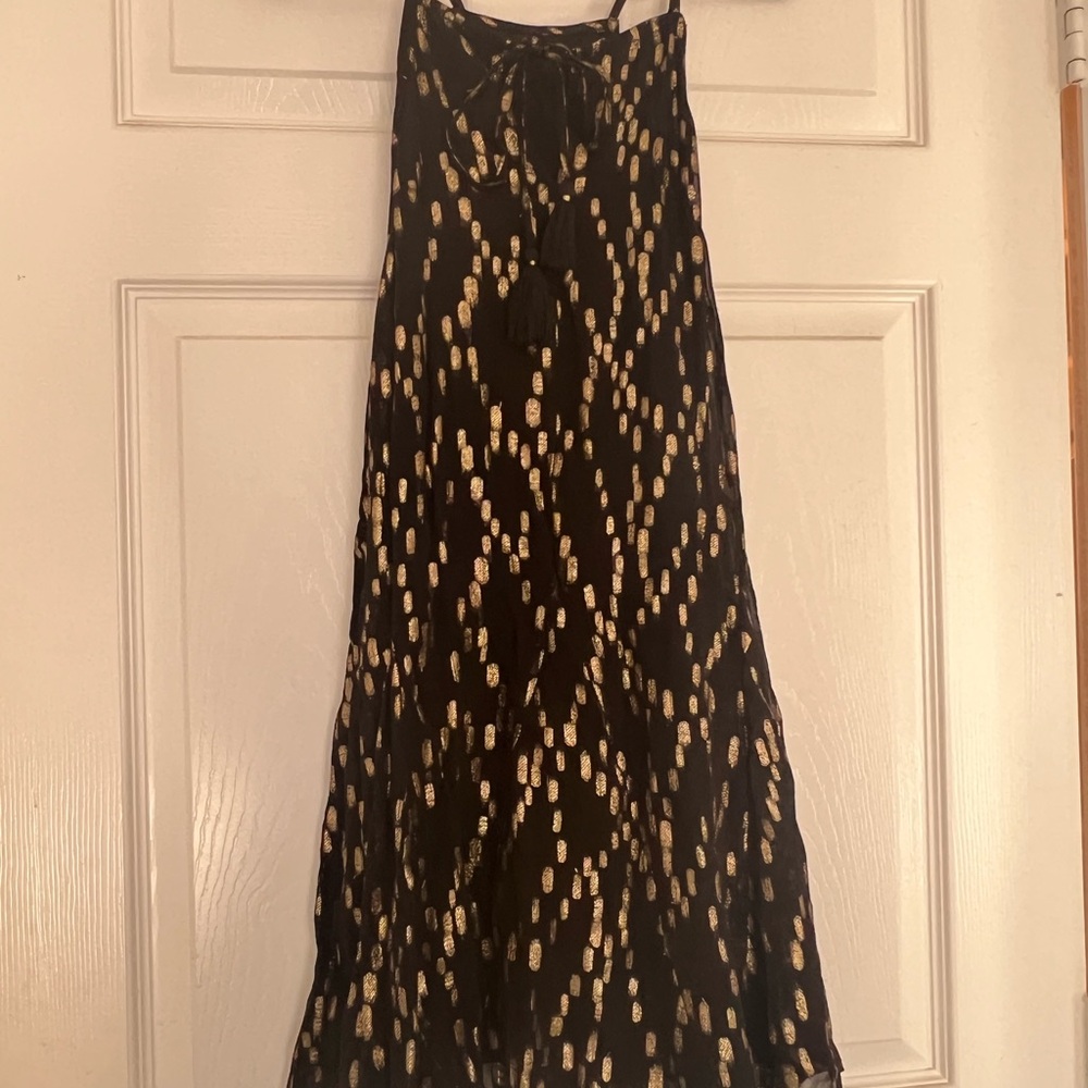 Black Maxi Skirt with Gold Foil Print